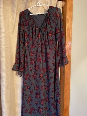 Madewell Green Maxi Dress with Red Floral Print